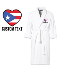 Puerto Rico US Flag Heart Shape Embroidery Logo with Custom Text Embroidered Bathrobes